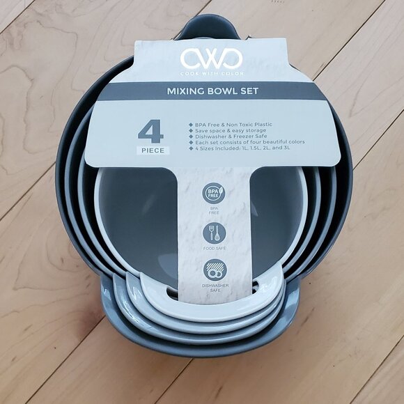 CWD 4-Piece Mixing Bowl Set, Grey & Variations of Grey - Picture 1 of 6